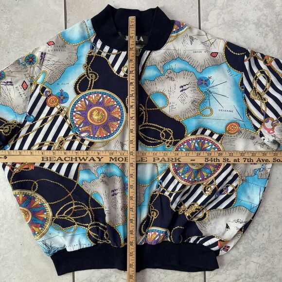 Vintage 90s JKLA Womens M Lightweight Colorful Baroque Map Zip Bomber Jacket - Picture 7 of 8